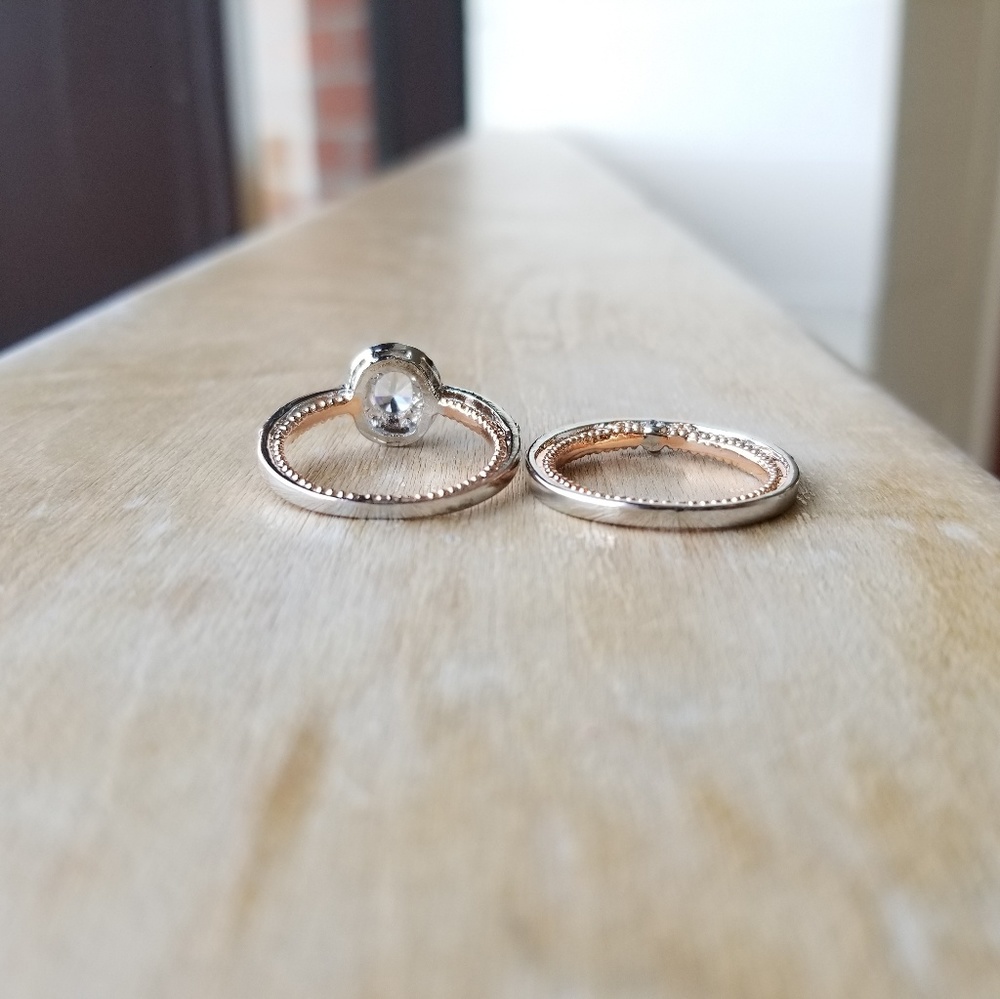 Two-Tone Silver and Rose Gold Ring Set - Picture 3 of 7